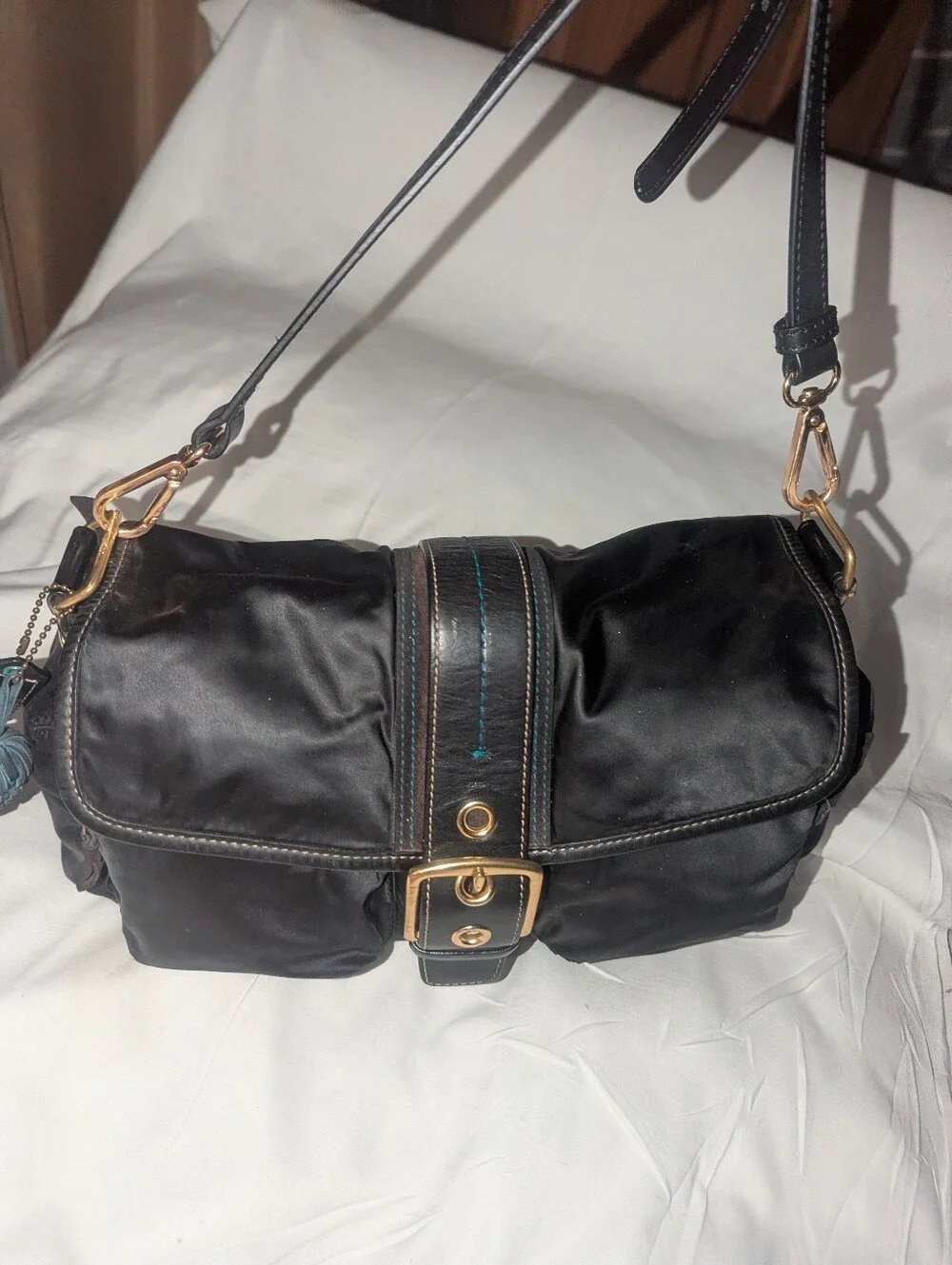 Coach Y2K Hampton Nylon Black Crossbody Bag With Flap Buckle 8F27